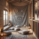 boho decoration with hamsa hand for mindfulness session indoor