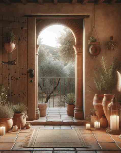 boho decoration finca mallorca view outside from the door