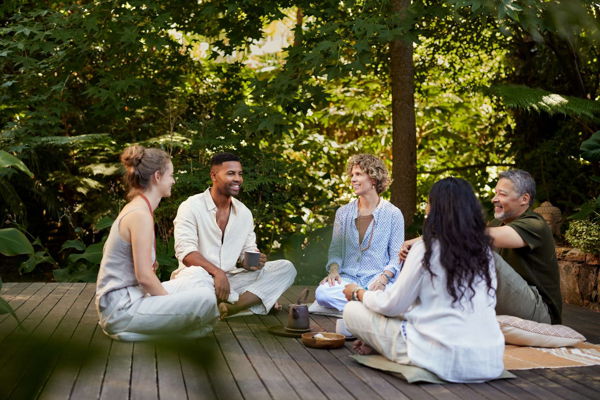 group of friends in a mindfulness circle