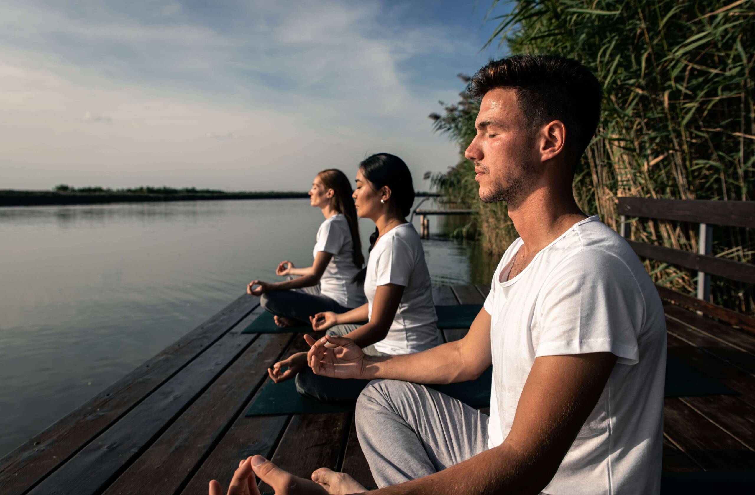 meditating young people